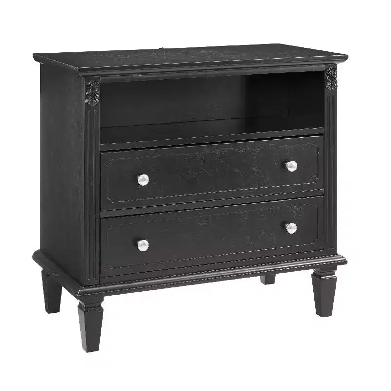 Table d'appoint/de chevet vintage avec deux tiroirs et des étagères ouvertes