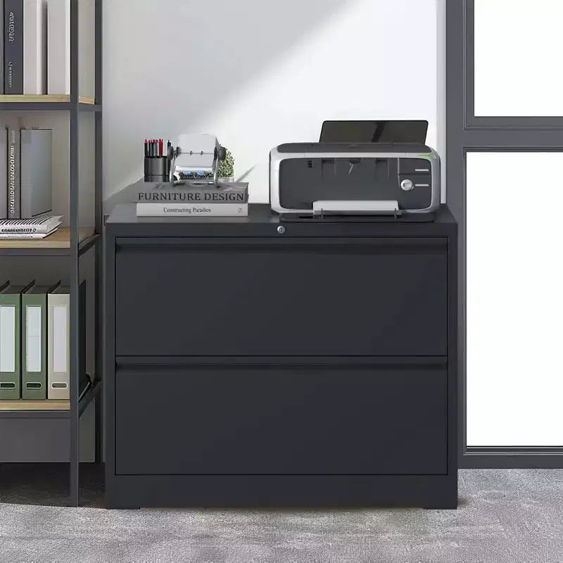 Okak Modern Metal Lateral Filing Cabinet with Lock Drawers Storage Organizer File Cabinet for Home Office Beside Desk