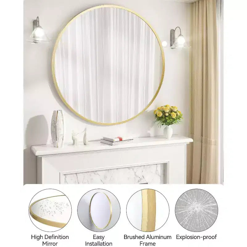 Miroir mural rond avec cadre en métal