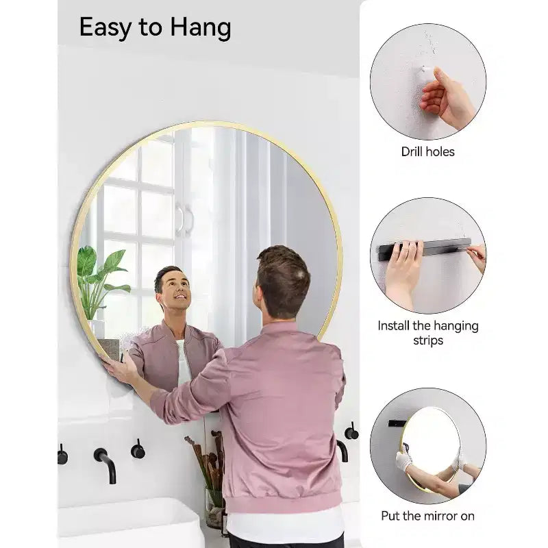 Miroir mural rond avec cadre en métal