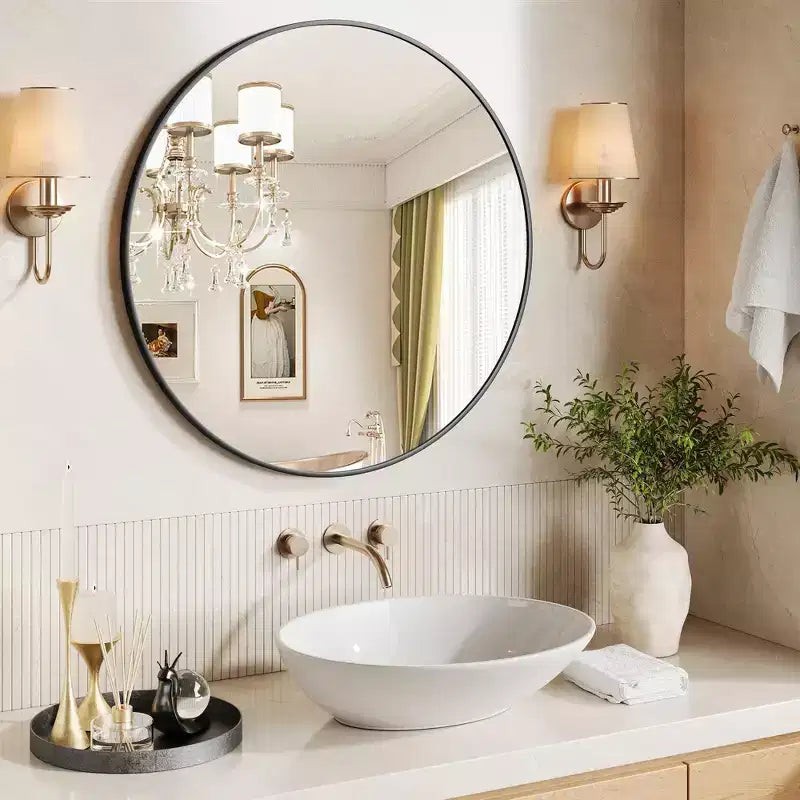 Miroir mural rond avec cadre en métal