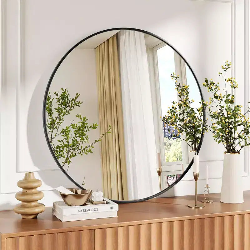 Miroir mural rond avec cadre en métal