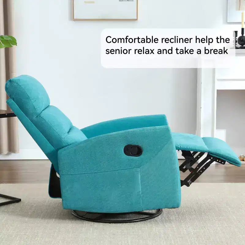 Fauteuil à bascule manuel avec fonction pivotante.