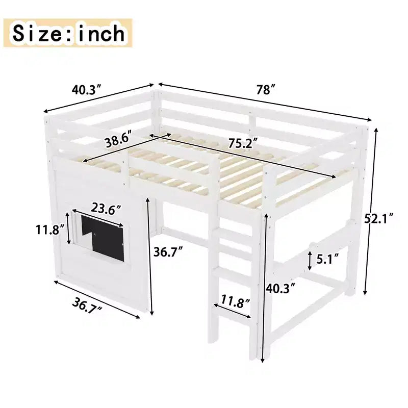 Lit mezzanine pour enfant, avec tableau noir, cadre de lit simple/double en bois