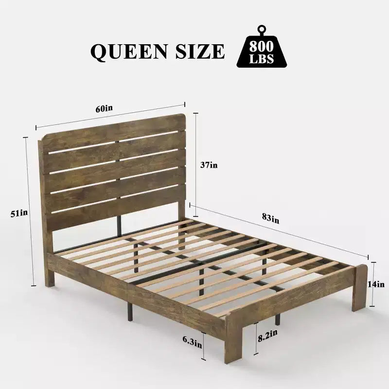 Cadre de lit queen, cadre de lit plateforme en bois