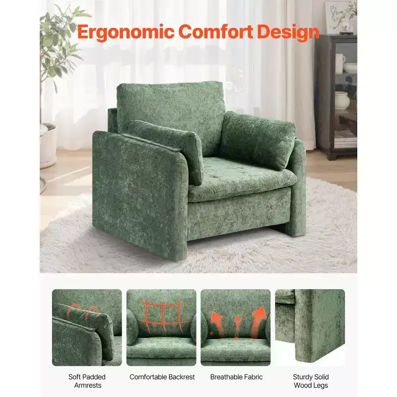 Fauteuil moderne rembourré avec coussin d'assise épais