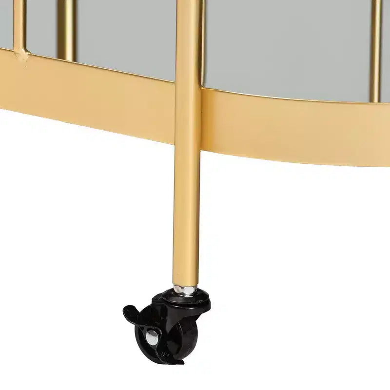 Meuble desserte mobile de bar en verre double couche effet miroir (doré)
