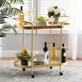 Meuble desserte mobile de bar en verre double couche effet miroir (doré)