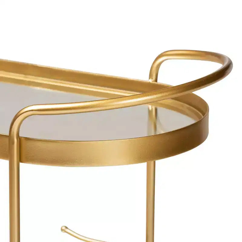 Meuble desserte mobile de bar en verre double couche effet miroir (doré)