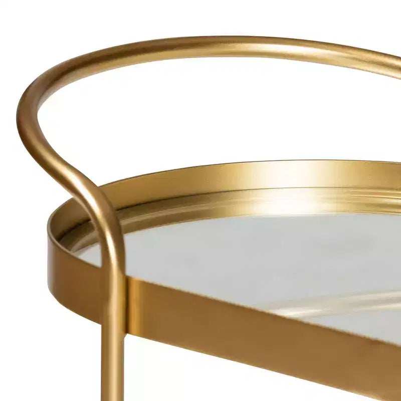 Meuble desserte mobile de bar en verre double couche effet miroir (doré)