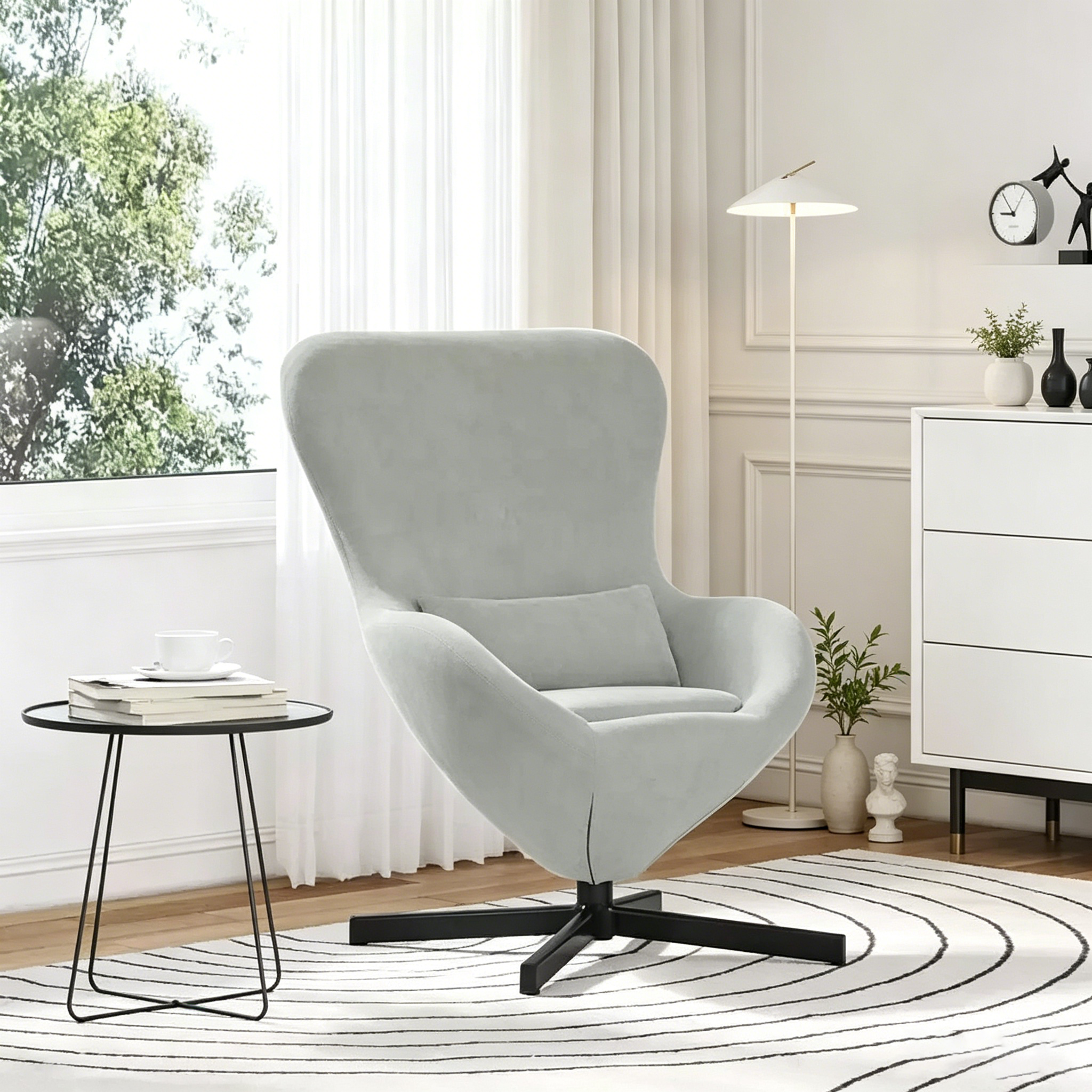 Fauteuil Œuf Velours Gris Clair