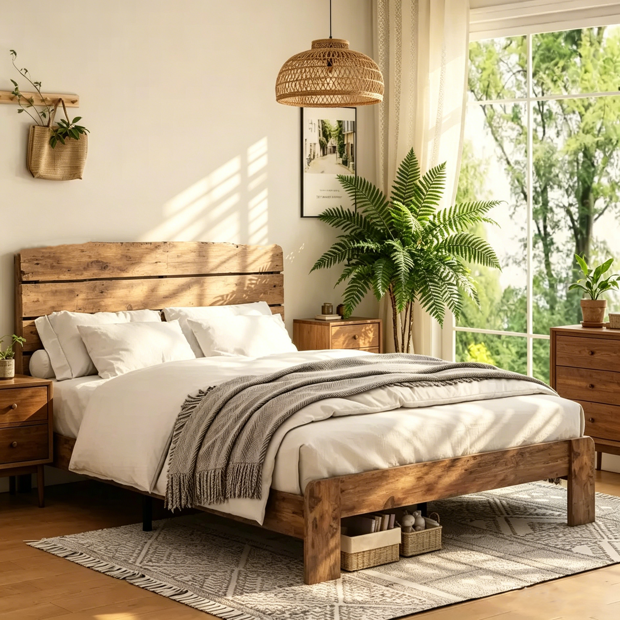 Cadre de lit queen, cadre de lit plateforme en bois