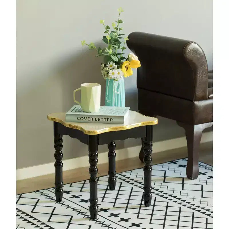 Table d'appoint carrée en bois, table d'appoint de salon, dorée, noire et blanche