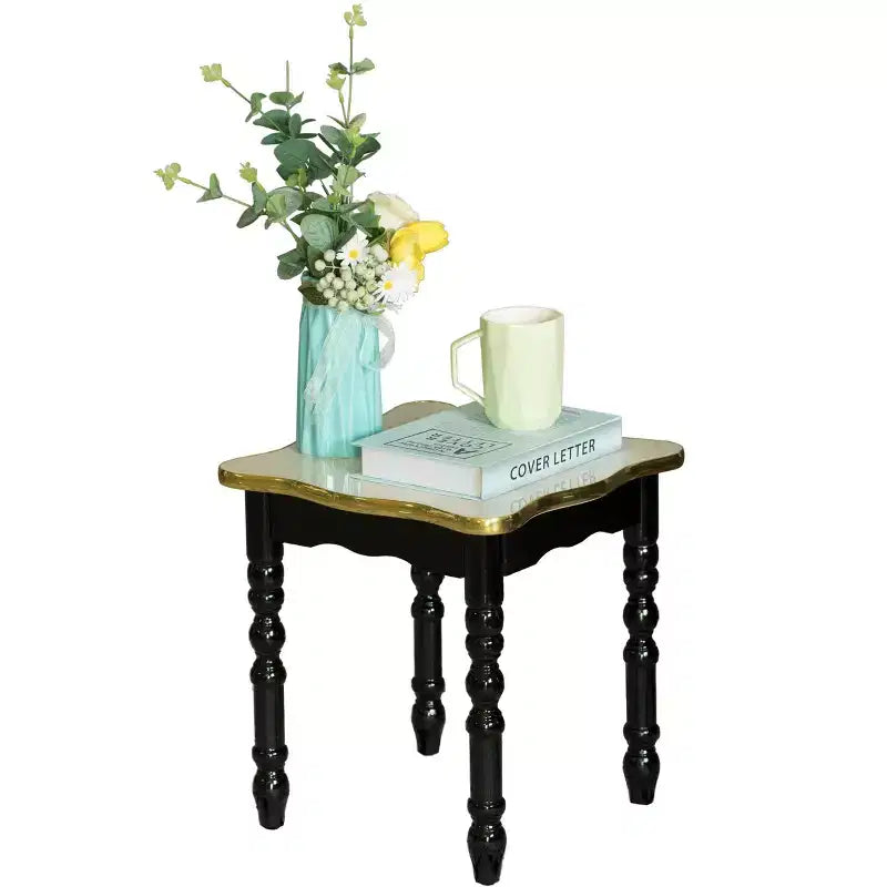 Table d'appoint carrée en bois, table d'appoint de salon, dorée, noire et blanche