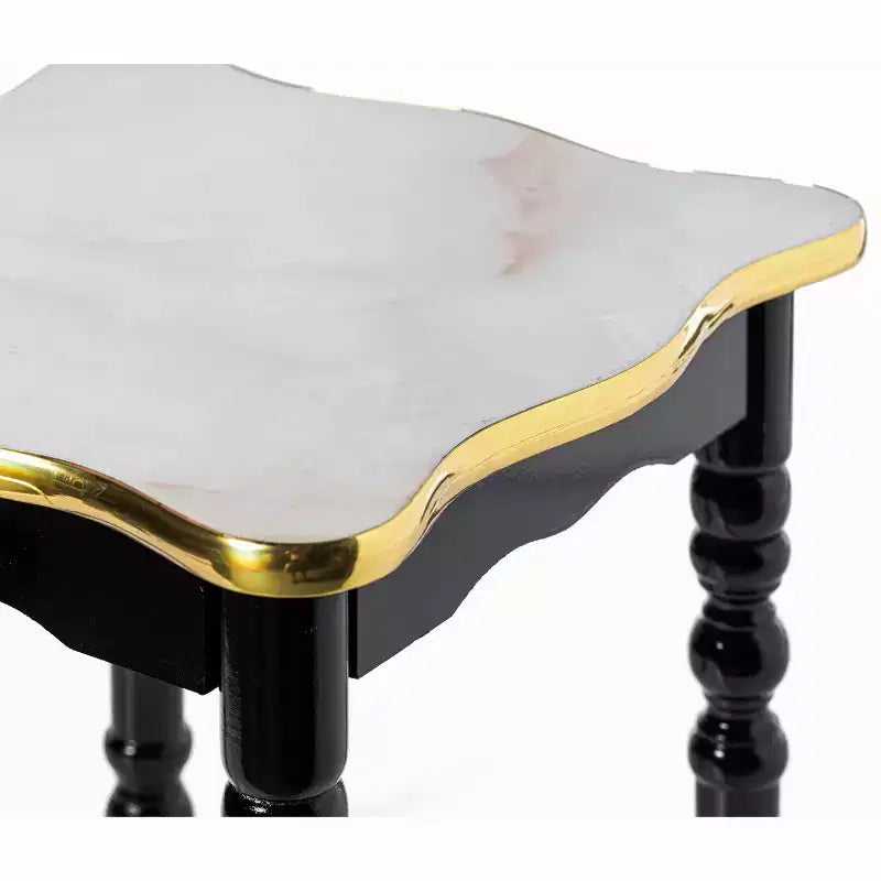 Table d'appoint carrée en bois, table d'appoint de salon, dorée, noire et blanche