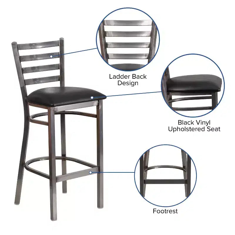 Tabouret de bar de restaurant en métal à dossier échelle et revêtement transparent