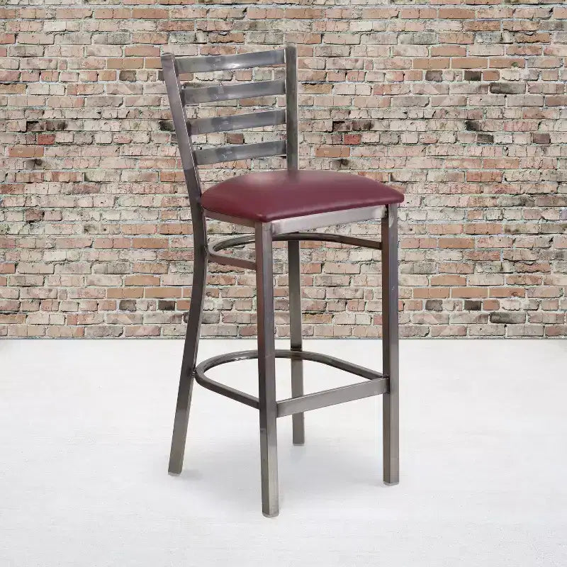 Tabouret de bar de restaurant en métal à dossier échelle et revêtement transparent