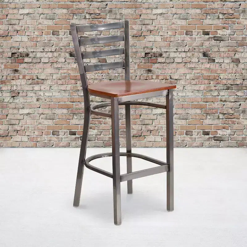 Tabouret de bar de restaurant en métal à dossier échelle et revêtement transparent