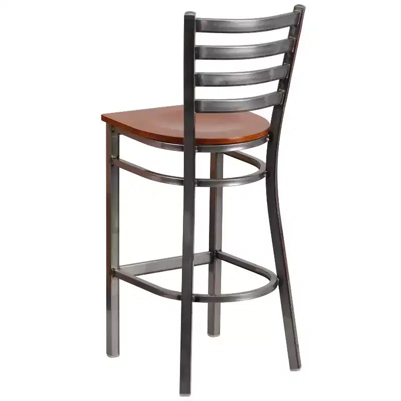 Tabouret de bar de restaurant en métal à dossier échelle et revêtement transparent