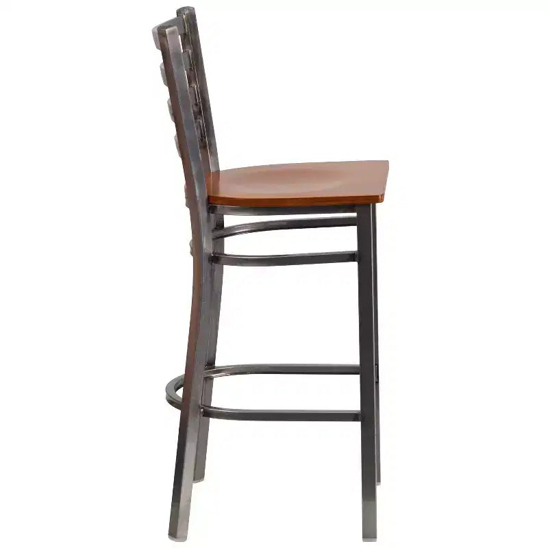 Tabouret de bar de restaurant en métal à dossier échelle et revêtement transparent