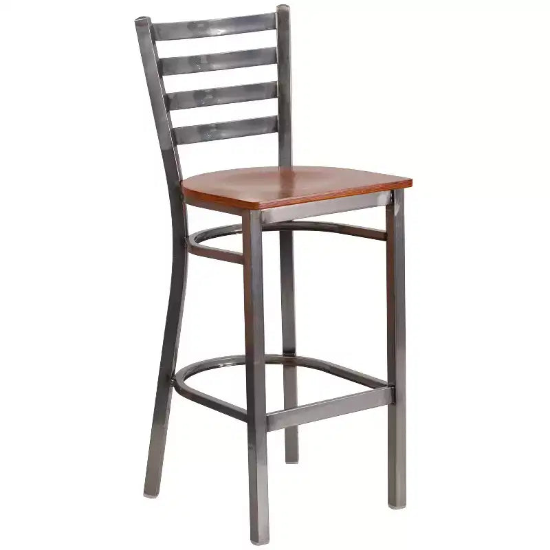 Tabouret de bar de restaurant en métal à dossier échelle et revêtement transparent