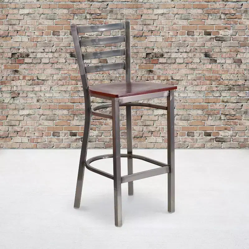 Tabouret de bar de restaurant en métal à dossier échelle et revêtement transparent