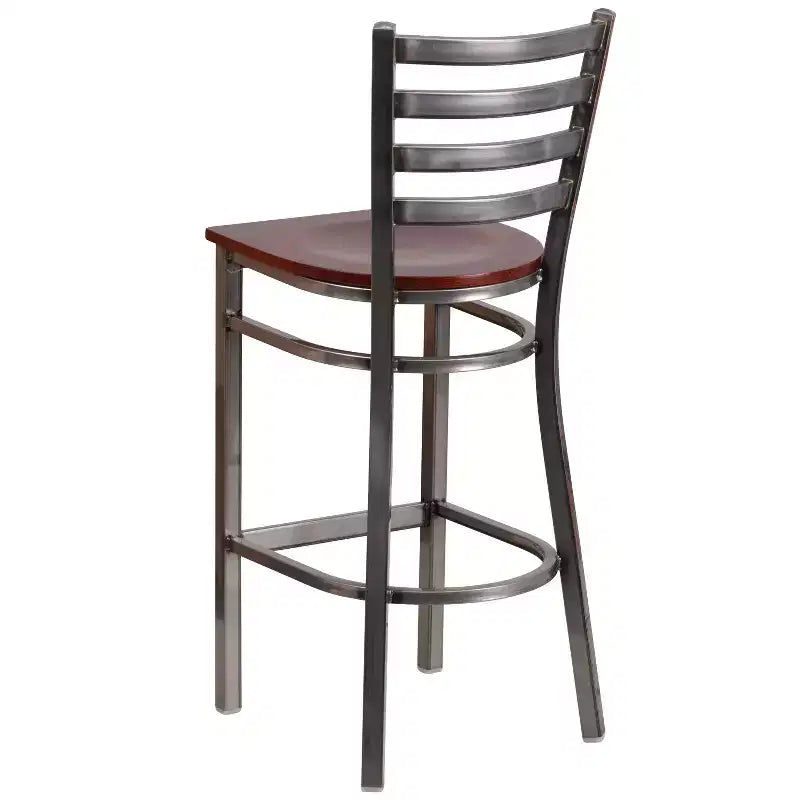 Tabouret de bar de restaurant en métal à dossier échelle et revêtement transparent
