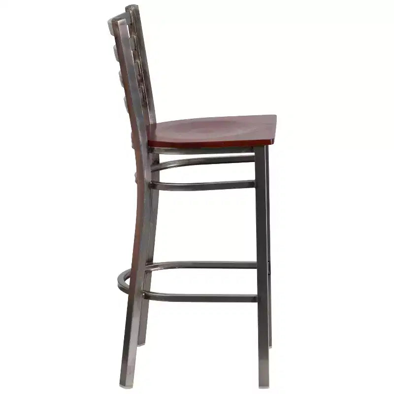 Tabouret de bar de restaurant en métal à dossier échelle et revêtement transparent