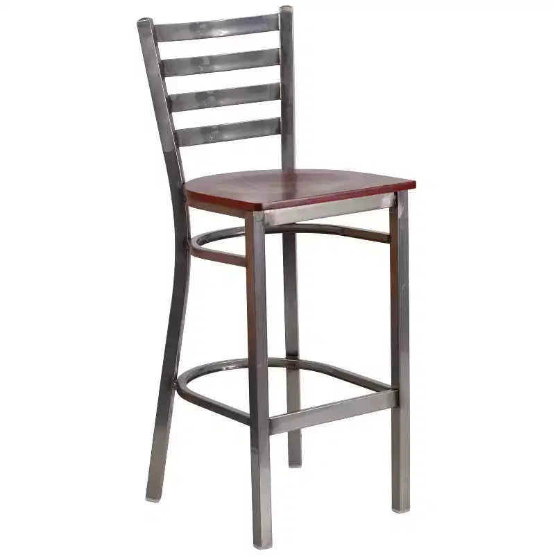 Tabouret de bar de restaurant en métal à dossier échelle et revêtement transparent