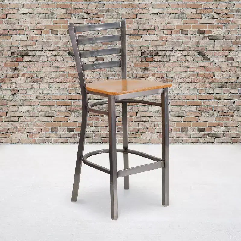 Tabouret de bar de restaurant en métal à dossier échelle et revêtement transparent