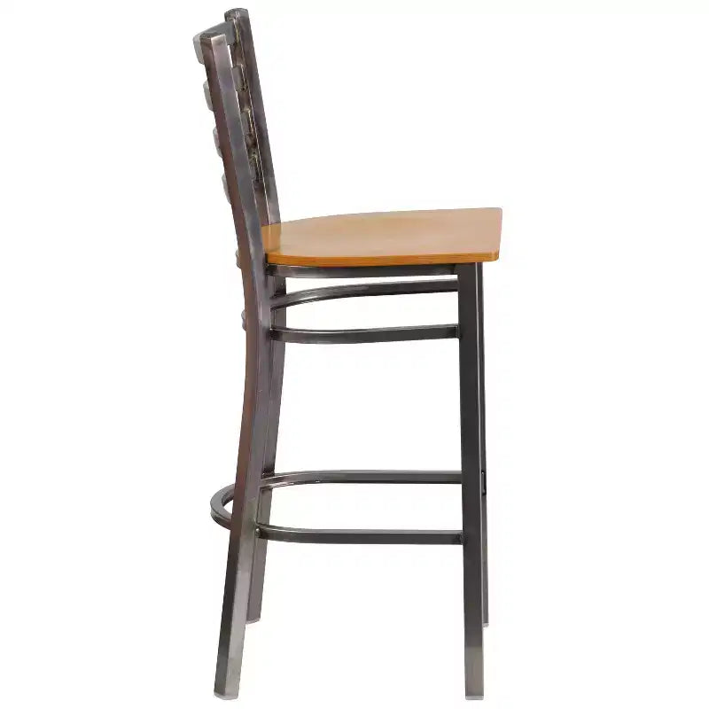 Tabouret de bar de restaurant en métal à dossier échelle et revêtement transparent