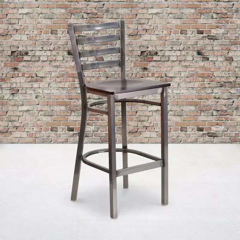 Tabouret de bar de restaurant en métal à dossier échelle et revêtement transparent