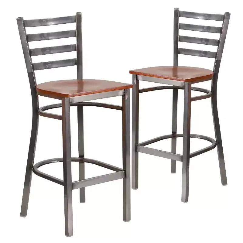 Tabouret de bar de restaurant en métal à dossier échelle et revêtement transparent