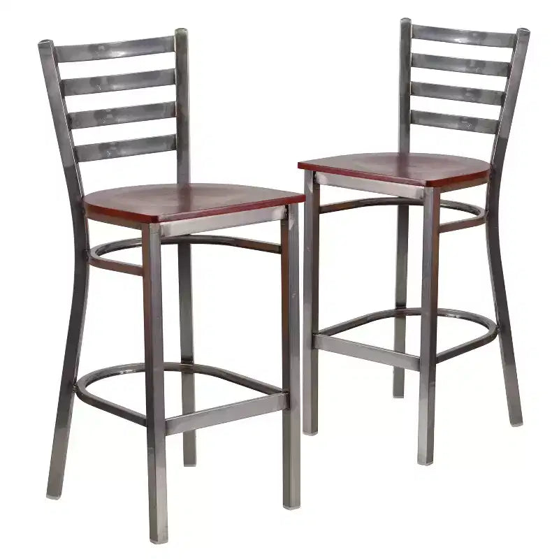 Tabouret de bar de restaurant en métal à dossier échelle et revêtement transparent