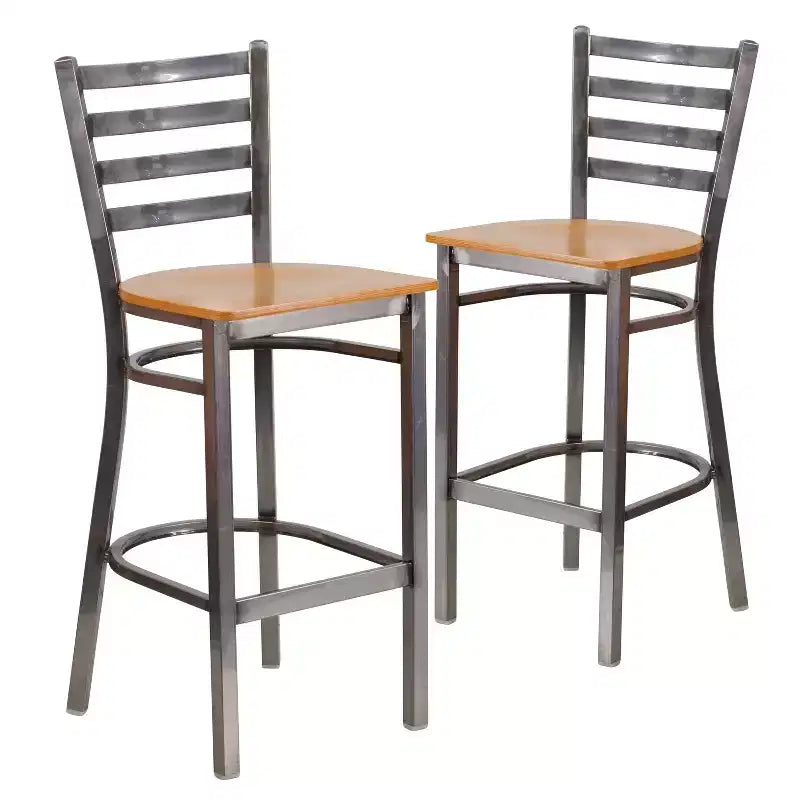 Emma and Oliver 2 Pack Clear Coated Ladder Back Metal Restaurant Barstool