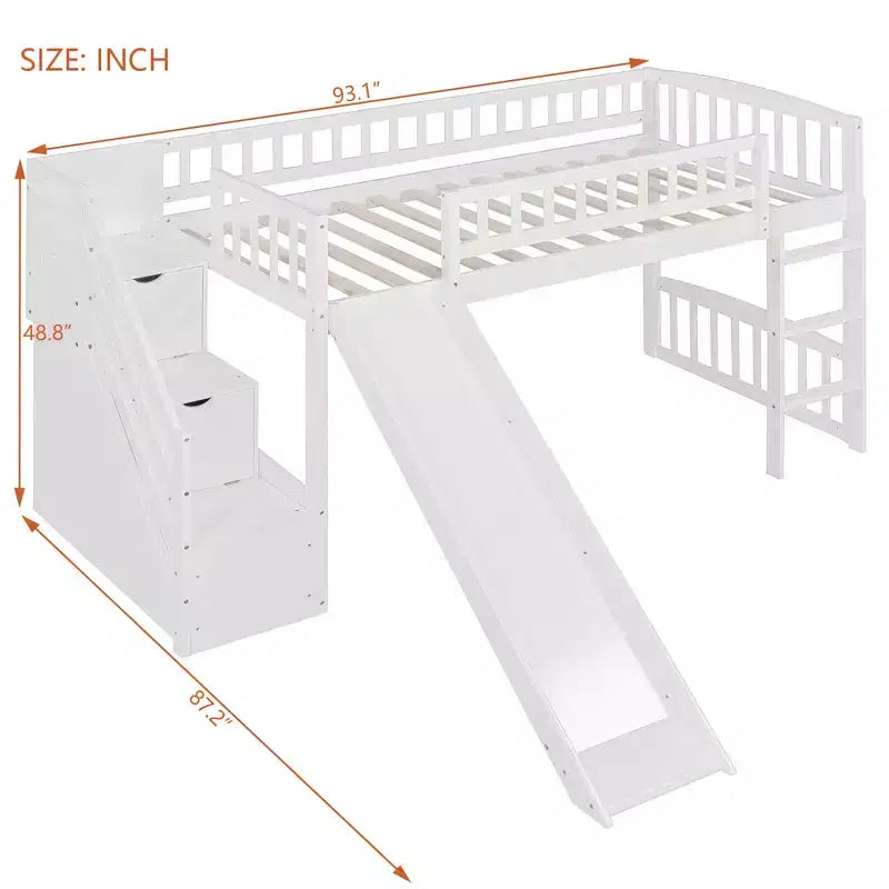 Lit mezzanine simple avec deux tiroirs et glissières de tiroir