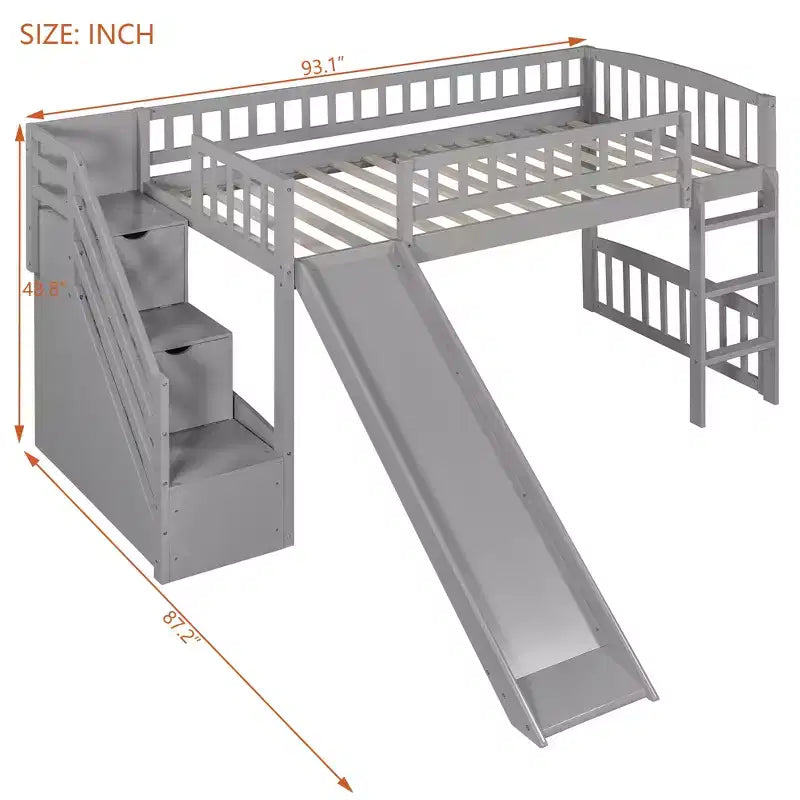 Lit mezzanine simple avec deux tiroirs et glissières de tiroir